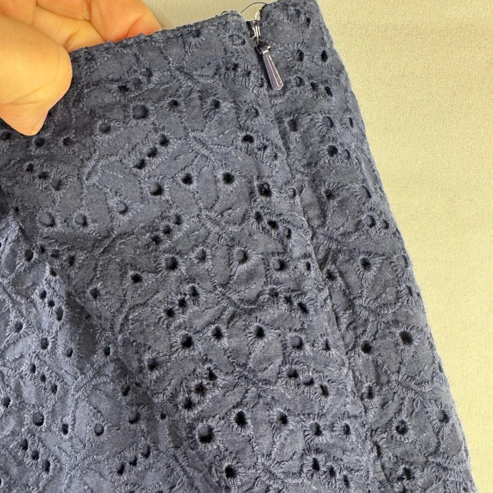 LL Bean Favorite Fit Navy Blue Eyelet Cotton‎ A-Line Mini Skirt Womens 12 Reg